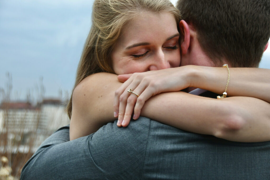 Sexually inexperienced young couple hugging