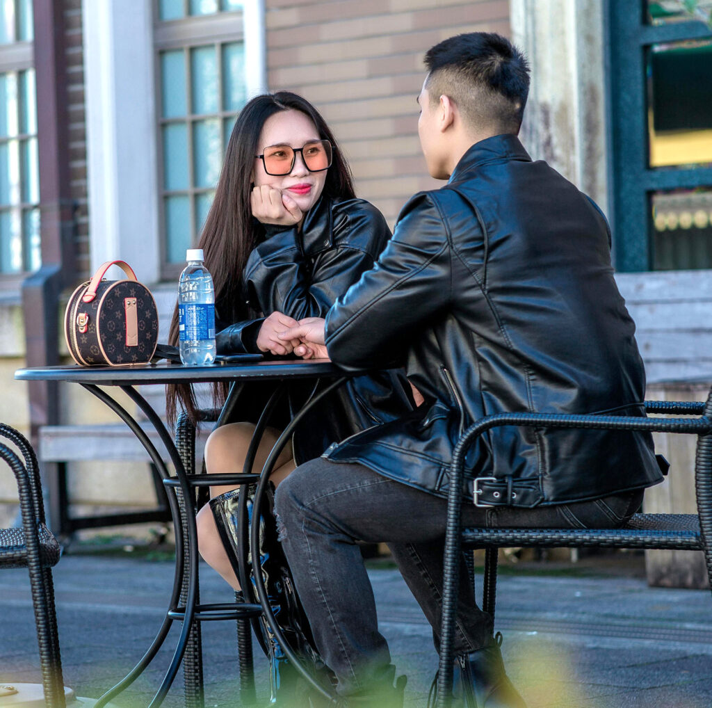 Young couple on a safe date in public